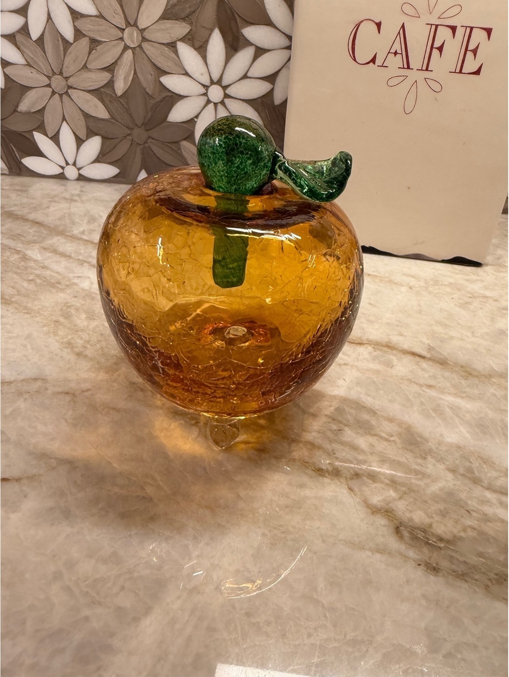 hand-blown crackle-glass apple fruit-fly trap